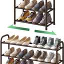 Expandable Shoe Rack for Closet, 3-Tier Shoe Organizer for Closet, Metal Adjustable Black Shoe Shelf Storage Organizer, Free Standing Shoe Rack for Entryway (Brown)