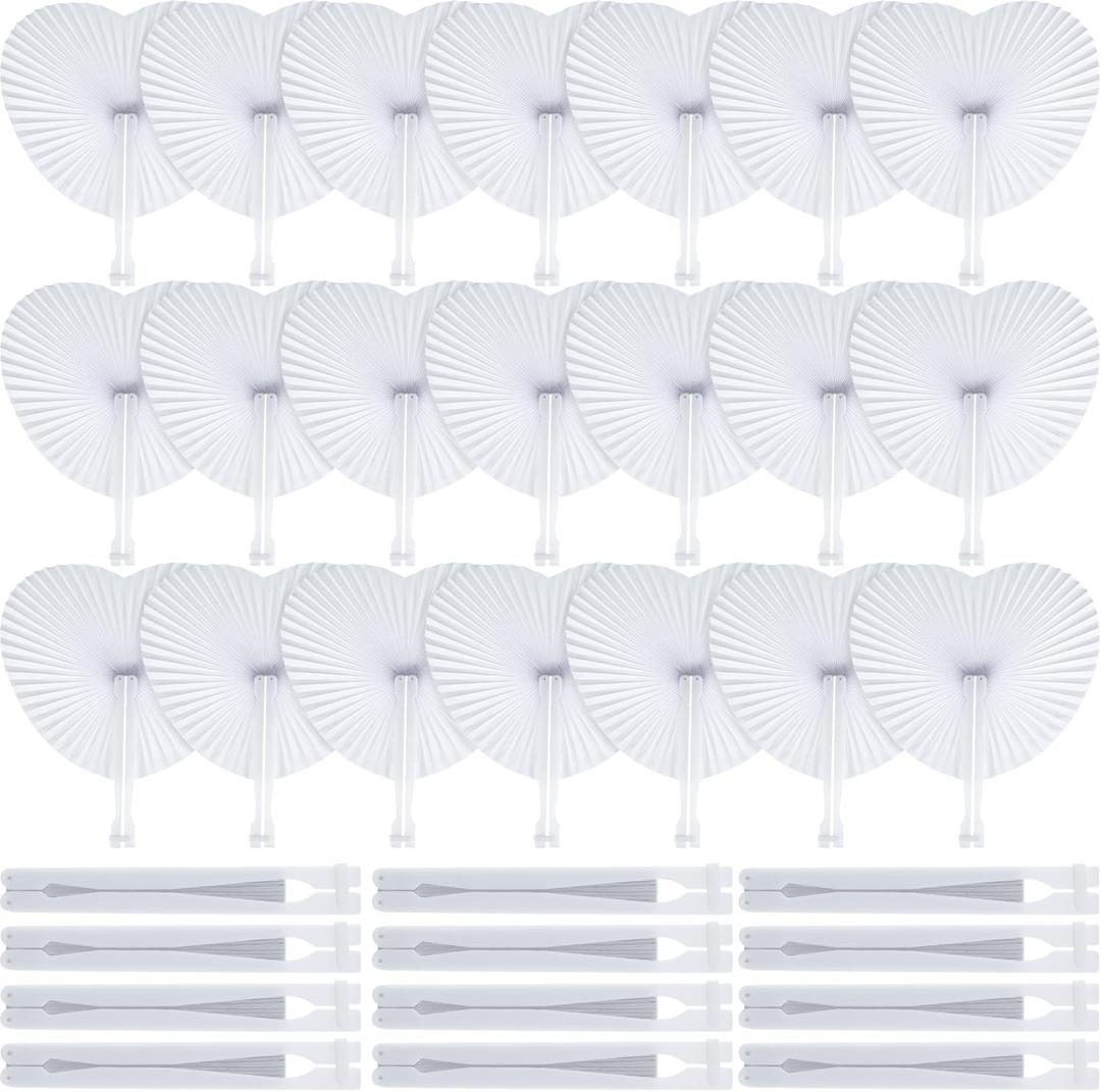 60 Pack Decorative Paper Folding Hand Fans Handheld Heart Wedding Foldable Fan Chinese and Japanese Decoration Bulk for Bridal Guest Summer Wedding Party Favor Dancing Birthday Celebration(White)
