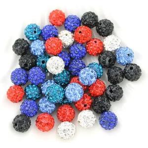 10 Rhinestone Beads 10mm Balls Disco Pave - Red White Blue Black 