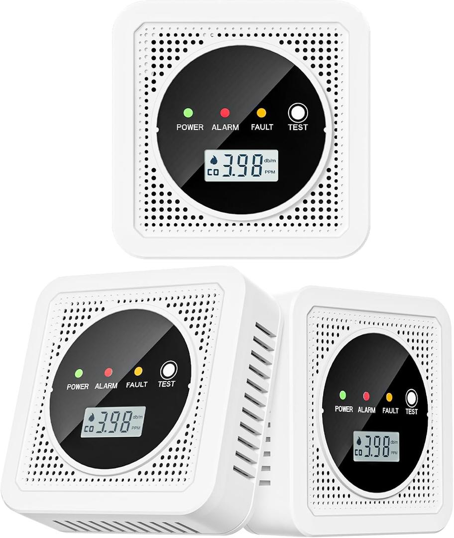 3 Packs, 2-in-1,Smoke Carbon Monoxide Detector,Carbon Monoxide Detector,Smoke Alarm,CO Alarm, 85 db Sound,Battery Powered CO Alarm with LEDs,LCD Digital Screen,Test Button