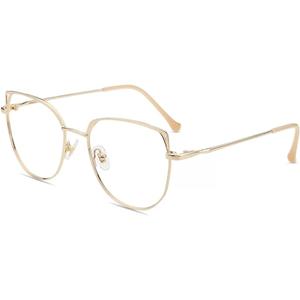 Firmoo Cat Eye Blue Light Blocking Glasses for Women, Metal Lightweight Blue Light Filter Computer Glasses (Gold)
