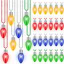 24PCS Light up Christmas Necklace, 3 Light Modes Bulbs Bead Chain Design, Colorful Xmas Glow Necklaces Bulk for Adults, Christmas Party Favors for Ugly Sweater Festive Holiday
