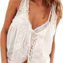 Women Summer Boho Lace Tie Front Tank Beach Vacation Top Button Down Sleeveless Cardigan Crop Y2k Tops Clothes 2026 (White, S)