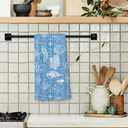 Giosve Blue Coastal Beach Kitchen Towels, Blue Seashell Seahorse Coral Decor Hand Towels for Bathroom, Coastal Beach Dish Tea Towels for Kitchen, Ocean Bathroom Decor, 16x24 Inch