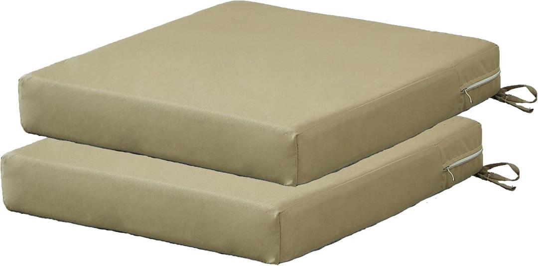 SAMTY Patio Chair Cushions Non Slip Bottom Chair Pad with TiesSet of 2 Waterproof Square Outdoor Seat Cushion Replacement for Garden Swing Furniture 18x18 Inch, Light Khaki