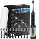 Seapeoa Adult Sonic Electric Toothbrush with 10 Brush Heads, Travel Case, and Wall Bracket, Suitable for Both Adults and Kids, IPX8 Waterproof, USB Charging, 42000VPM, Black