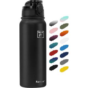 Fanhaw 20 oz Insulated Stainless Steel Water Bottle with Anti-Dust Chug Lid, Leakproof Vacuum Metal Bottle for Kids, Women & Men (Black)