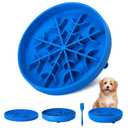 2 in 1 Slow Feeder Dog Bowls with Suction Cups,Silicone Lick Mat for Dogs,DIY Wet or Dry Food,Slow Feeder & Non-Slip Design & Dishwasher Safe,Treat Mat Puzzle for Dogs Cat,UU Bowl,Navy,Flower Lick Pad Pack of 2