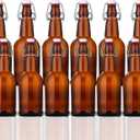 SureSave Beer Bottles with Easy Flip Top | 16 Oz Amber Glass Bottle Set with Airtight Cap for Kombucha, Carbonated Drinks, Brewing, and Fermenting (12 Pack)