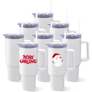 YOUKE OLA 8 Pack Sublimation Tumblers 40oz with Handle Blanks Stainless Steel Insulated Large Tumbler Bulk Coffee Travel Cups for Tumbler Heat Press Sublimation Oven Printing, White