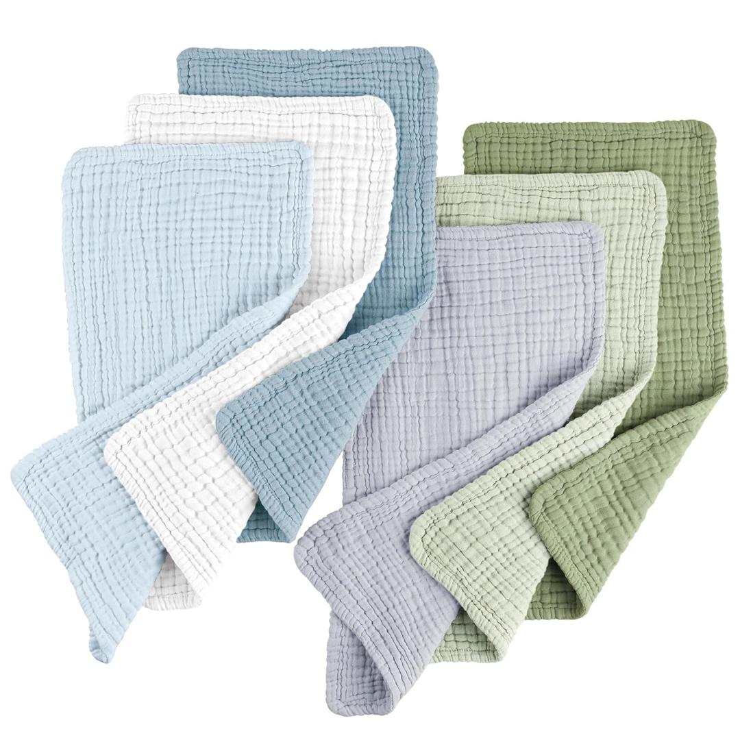 Konssy Muslin Baby Burp Cloths 6 Pack, Soft Absorbent 100% Cotton Burping Clothes for Newborns, Baby Boys and Girls, Unisex (Blue)