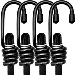 24" Heavy Duty Bungee Cords with Hooks, Black 4 Pack Industrial Grade Heavy Duty Straps Outdoor for Bikes, Tie Downs, Camping & Cars,Bungee Cord Tie Downs