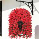 Artificial Hanging Flowers with Baskets for Decor, Fake Silk Red Hanging Daisy Orchid Flowers Plants, Faux Flower Centerpieces for Home Indoor Outdoor Garden Patio
