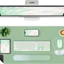 4-in-1 Large Gaming Mouse Pad, Keyboard Wrist Rest Pad & Wrist Support Mousepad Set, Extended Desk Pad Waterproof Desk Mat Protector for Home Office Decor Study Game 35.415.7 Inches I Sage Green