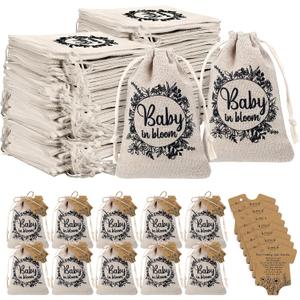 Fumete 50 Set Baby Shower Party Favors for Guests Baby in Bloom Seed Packets Wildflower Organizer Seed Packets Burlap Bag with Drawstring Thank You Cards and Twine for Party Favor Guests, No Seeds