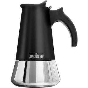 London Sip Stainless Steel Stovetop Espresso Maker Moka Pot Italian Coffee Percolator, Matte Black, 6 Cup