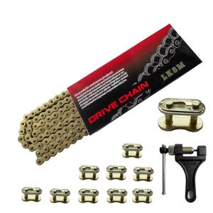 420 Motorcycle Gold Chain 132 Link Standard Roller Chain with Chain Breaker 10 Connecting Master Link for 100cc 110cc 125cc Dirt Pit Bike ATV Quad Go Kart Scooter