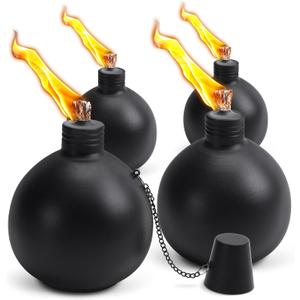 4 Pack Citronella Tabletop Torches, 25 oz Table Top Torches for Outdoor, Metal Oil Burner Candles, Garden Torches with Fiberglass Wick for Yard, Patio, Deck, Garden, Party, Landscape. (Black 4 PCs)
