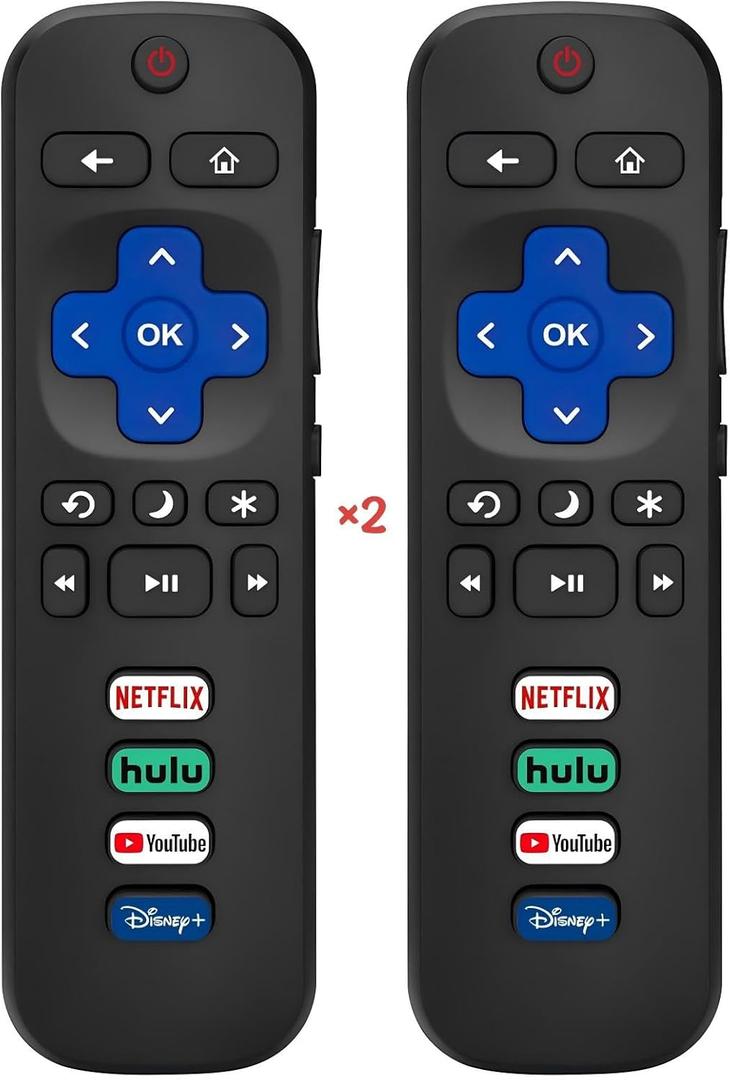 2-Pack Universal Roku TV Remote, Compatible with TCL/Onn/Hisense/Sharp/Philips/Westinghouse/Insignia/Element Roku TVs, 