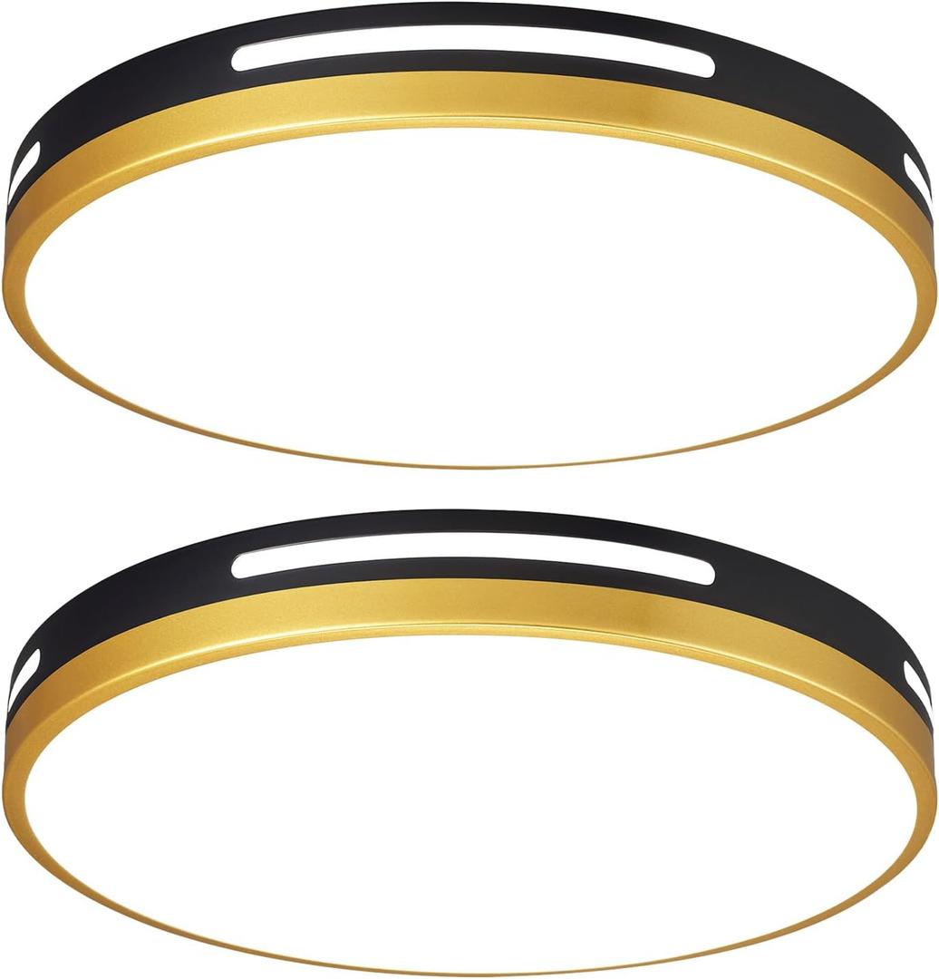 2Pack LED Flush Mount Ceiling Light Fixture, 15 36W Dimmable Kitchen Lighting Fixtures Ceiling, Black and Gold Modern Light Fixtures Ceiling Mount for Bedroom, Bathroom, Living Room