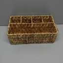 Wicker Party Silverware Caddy, Water Hyacinth Plastic Cutlery Utensil Holder, Hand Woven with Handles, Kitchen Countertop and Picnic flatware Organizer (5 compartments)