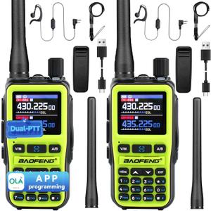 BAOFENG UV5RMINI Two Way Radio NOAA Weather Radio Dual PTT 999CH Survival Radio APP Programming Copy Frequency Ham Radio (Green)