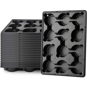 12 Cell Round Nursery Pot Trays Thickened Durable Seedling Pots Shuttle Carrying Trays for Holding 4 Inch Nursery Pots (16.85" 12.6", Pack of 20) (Black)