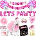 Dog Birthday Party Supplies, Dog Birthday Decorations Girl, Lets Pawty Balloons Banner, Dog Birthday Hat Bandana Tutu Skirt, Girl Dog Birthday Outfit for Small Medium Dogs pink