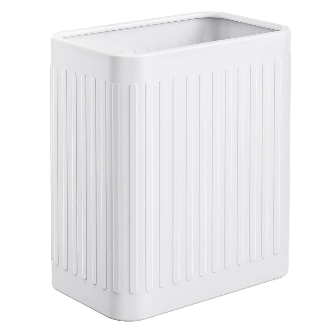 TrashAid Small Bathroom Trash Can, 2.1 Gallon Bathroom Garbage Can, Stainless Steel Waste Basket for Office, Under Desk, Bedroom, Rv, White