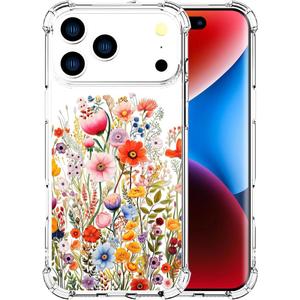 Compatible for iPhone 17 Pro Cases with Design, Cute Transparent Phone Case for Women Girls Girly with Heavy Duty Protective Bumper (Clear Anemone Flower Floral)