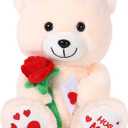 Chalyna 10 Inches Bear Stuffed Animal Gift Bear Toy with Rose Plush Stuffed Animal with Heart Rose Ositos Cariositos Peluches for Girlfriend, for Christmas Birthday Festival Occasions