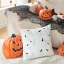 2 x Halloween Pillow Covers 18x18 inch Set of 2 White Throw Pillow Cases Soft Plush Cushion Case for Chair Sofa Bedroom Living Room Home Decor (White Pumpkin)