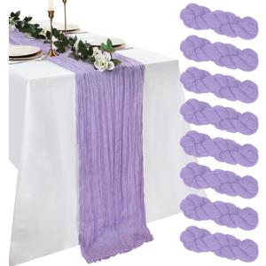 8 Pack Lilac Purple Cheesecloth Table Runner Easter 10ft Boho Gauze Fabric 120 Inch Cheese Cloth Table Runner Rustic Sheer for Spring Romantic Wedding Decor Baby Shower Party Decoration
