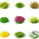 Potanro 126pcs Static Grass Tufts and Miniature Flowers Cluster for Crafts,Diorama Grass Base Supplies,Model Grass Scene Accessories for Train Railroad Scenery Sand Military Terrain Model