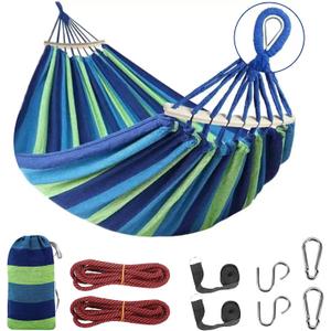 Durable Hammocks 660 Lbs Capacity, Camping Essentials Hiking Gear Accessories Max 2 X Tree Straps & Carabiners & Duckbilled Buckle & Thicker Rope & Portable Carrying Bag Included (Blue)