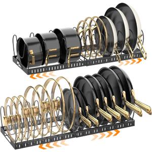 2PACK Expandable (12"-24") Pots and Pans Organizer Under Cabinet with 32 Adjustable Dividers for Kitchen, Pot Lid Organizers Inside Cabinet, Pan Lid Holder, Rust-Resistant Lid Storage, Easy to Clean