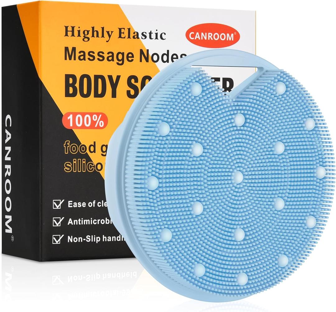 4 x Heavy Duty Silicone Body Scrubber  Anti Zinc Infused-Lymphatic Brush Exfoliating Body Scrubber for Shower Body,with Stiff and Soft Bristles for Anti-Puffiness,Blood Circulation- Azure