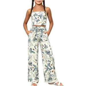 Ayzozuy Girls Floral 2 Piece Outfits Spaghetti Strap Cami Top and Wide Leg Pants Set for 8-9 Years