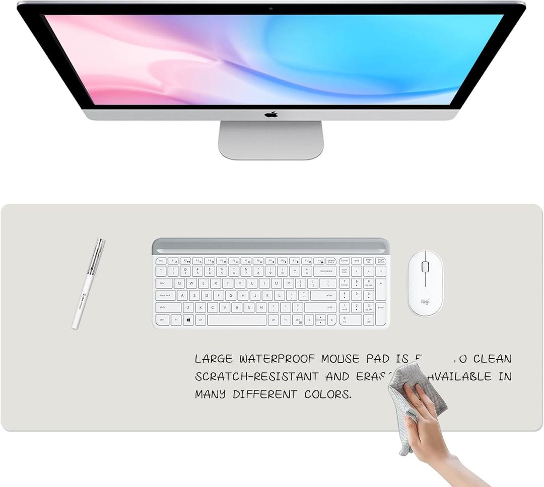 Dry Erase Desk Mat, Waterproof Desk Pad, Erasable Writing White Board for Making Plans, Non-Slip Large Desktop Protector for Office, Home, School 31"x13" (Grey)