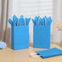 SUNCOLOR Blue Gift Bags with Tissue Paper, 24 Pack Small Kraft Paper Party Favor Bags, 7.9 x 5.12 x 3.15 Inches, Reinforced Handles for Baby Showers, Birthdays, Celebrations