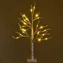 Tangkula Artificial White Birch Tree 2ft Pre-lit Tabletop Christmas Tree w/ 24 Battery-operated Warm White LED Lights
