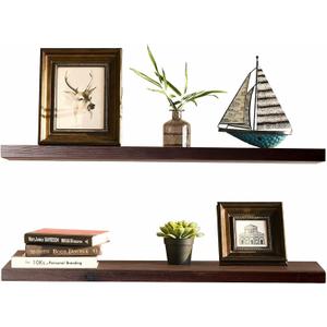 WELLAND Bradley Brown Floating Shelves Set of 2 Handmade Wood Wall Shelves Rustic Wall Mounted Shelves 5" Deep Narrow (Dark Brown, 36 inch)