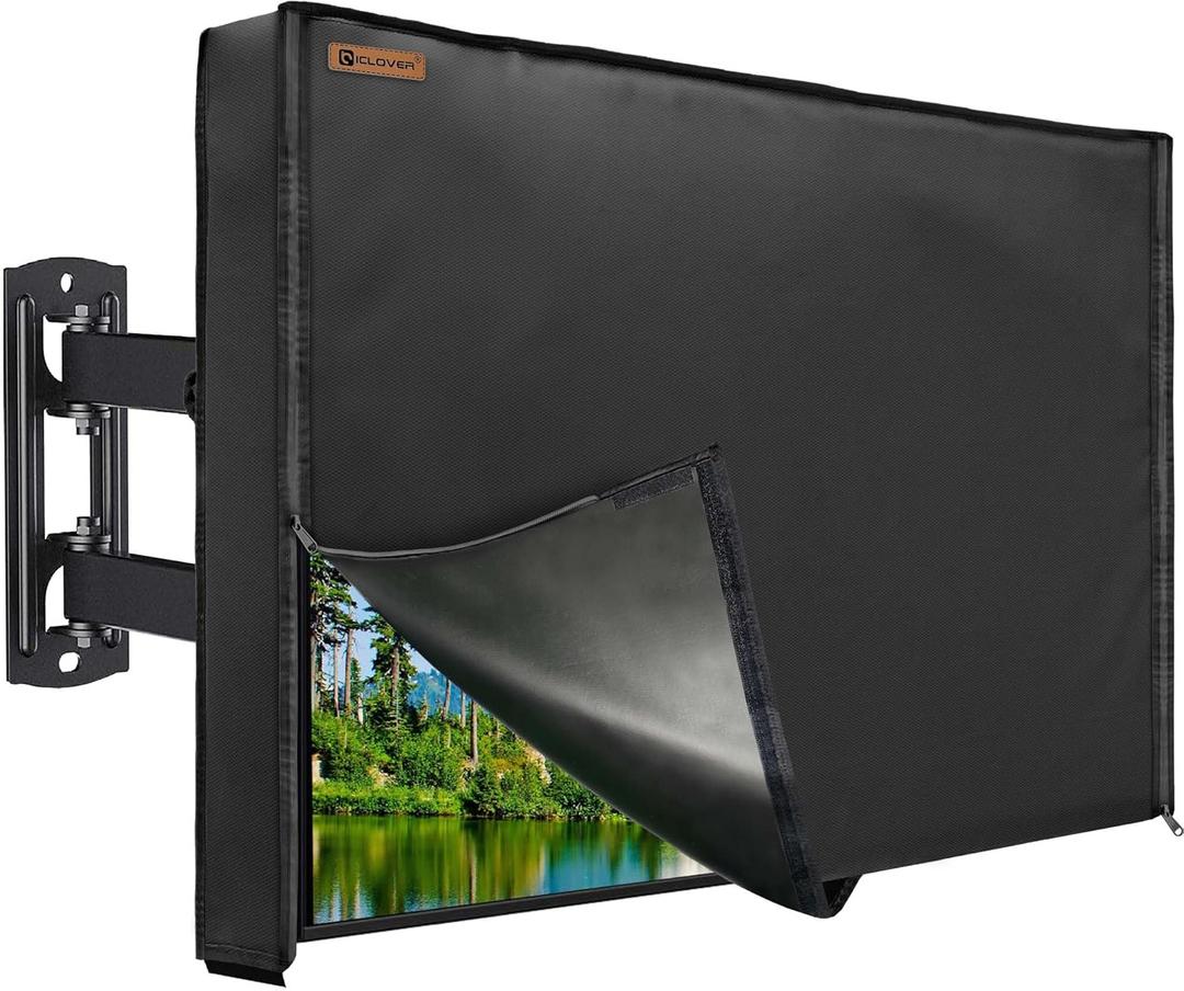 IC ICLOVER Outdoor TV Cover 50 Inch, 600D Heavy Duty Waterproof & Weatherproof TV Protector with Zipper Access & Roll-up Front Flap with Bottom Cover, Television Enclosure for Outside Flat Screen TV (Black)
