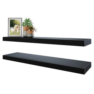 BAMEOS Floating Shelves, 35 Wx7 D Black Wall Mounted Wooden Shelves with Invisible Brackets Set of 2, Hanging Wall Shelves Decoration for Bedroom and Kitchen, Black 
