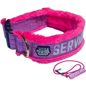 Service Dog Collar, Leash & Wrap Set Pink Sparkly Minky Adjustable for Medium & Large Dogs Durable Statement Design for Dogs that Stand Out (S: 15-17")