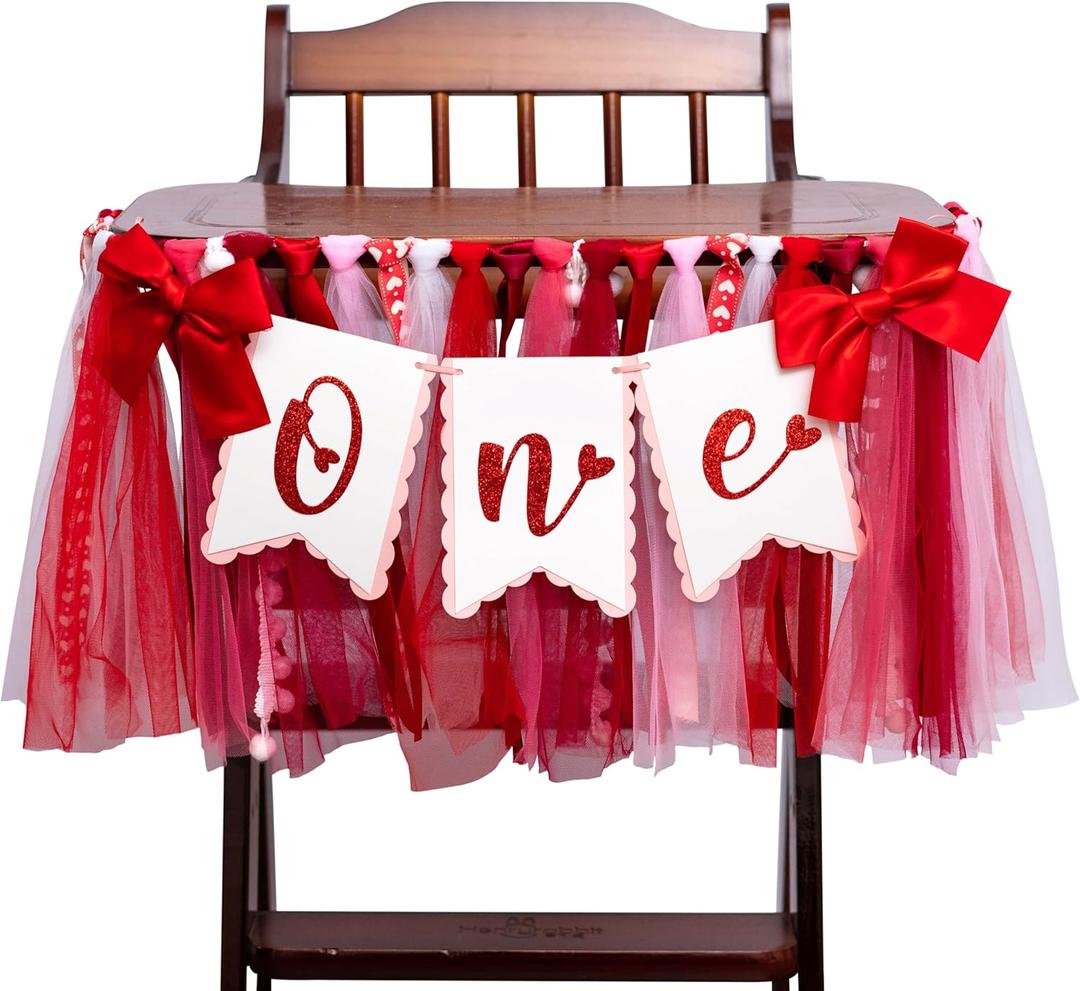 Valentine's Day First Birthday High Chair Banner - Sweetheart One High Chair Banner, Happy Valentine's Day Theme 1st Birthday Party Decorations, Sweet One Anniversary Background Decorations Garland (Red)