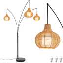 Depuley 3-Light LED Arc Floor Lamps, Adjustable Modern Tall Standing Reading Lamp with Bamboo Lampshades & Marble Base, Rattan Floor Lamp for Living Room Bedroom Office Study, E26 Bulbs Included (Black- Brown)