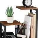 Desk Shelf Organizer, 3 Tier Storage Shelf Riser Display Stand, Wood Desktop Organizer Small Bookshelf, Desktop Shelf for Office Decor and Desk Accessories,Rustic Brown Black