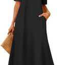 MEROKEETY Women's 2025 Summer Maxi Dress Casual Short Sleeve Beach Vacation Crewneck Basic Long T Shirt Dresses XXL