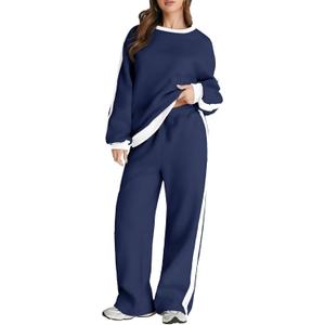 Herseas Women 1 Piece Outfits Color Block Sweatsuit Casual Fleece Lounge Matching Sets (Small, Royal Blue), Only Pants